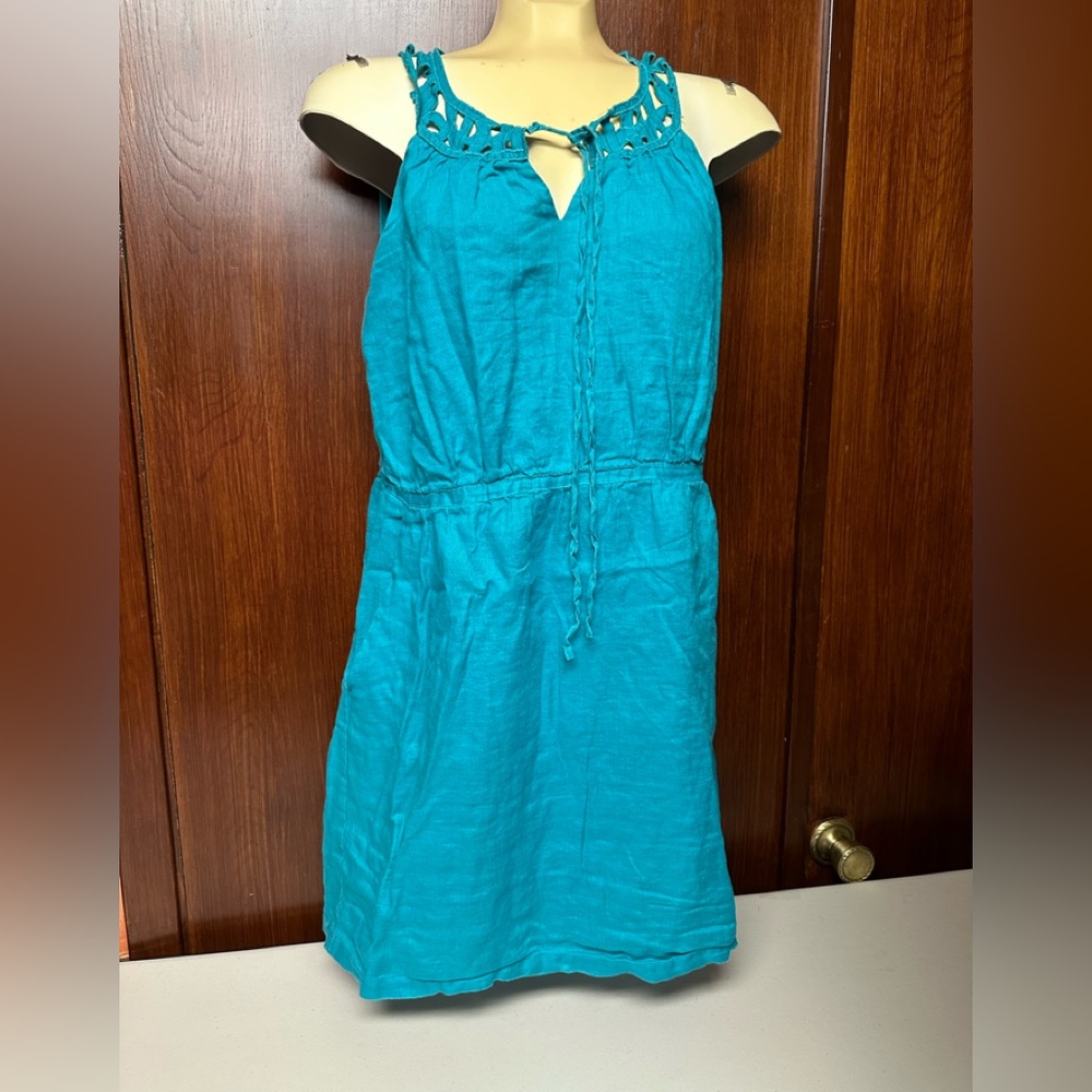 Ann Taylor Loft Women's Dress Teal Embroidered Neck Sleeveless